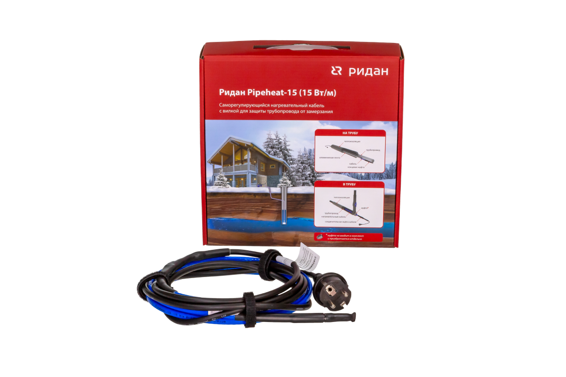 Pipeheat-15 с коробкой.png | Саморегулирующийся нагревательный кабель Ридан Pipeheat-15 с вилкой (В) | официальный сайт Danfoss Россия